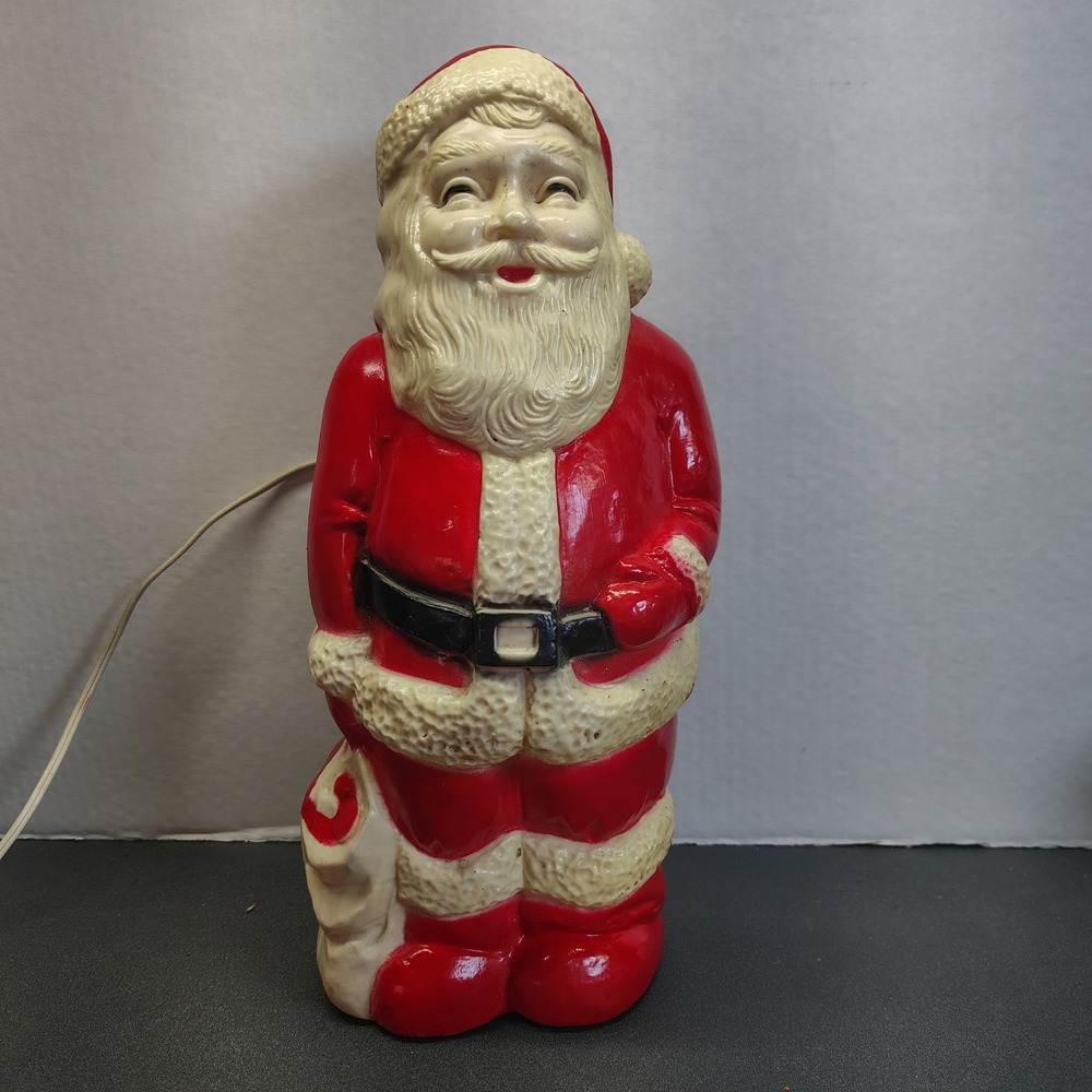 Vintage Santa Claus Blow Mold Light Up Tabletop 13" Red White Christmas Decor